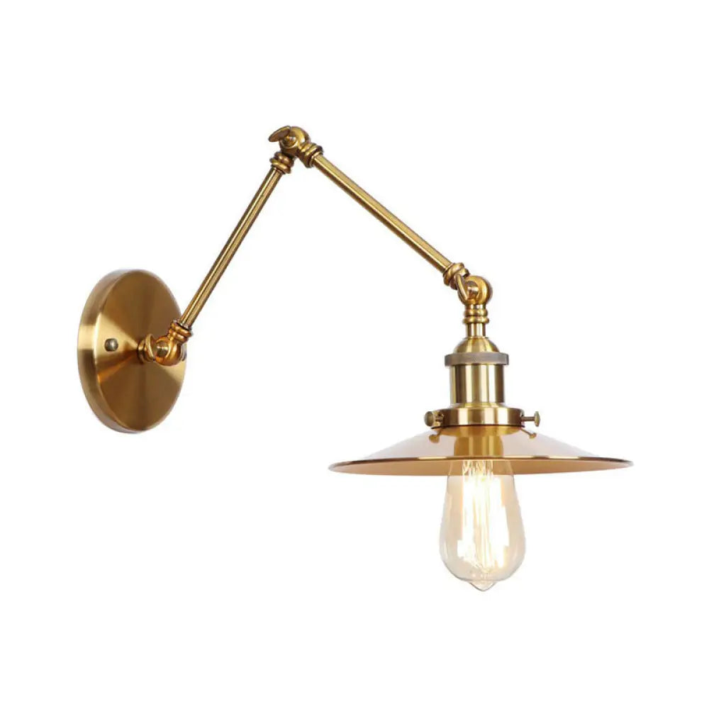 Antique Wall Mounted Swing Arm Lamp - Iron Brass Task Lighting With Scalloped/Horn/Cone Design