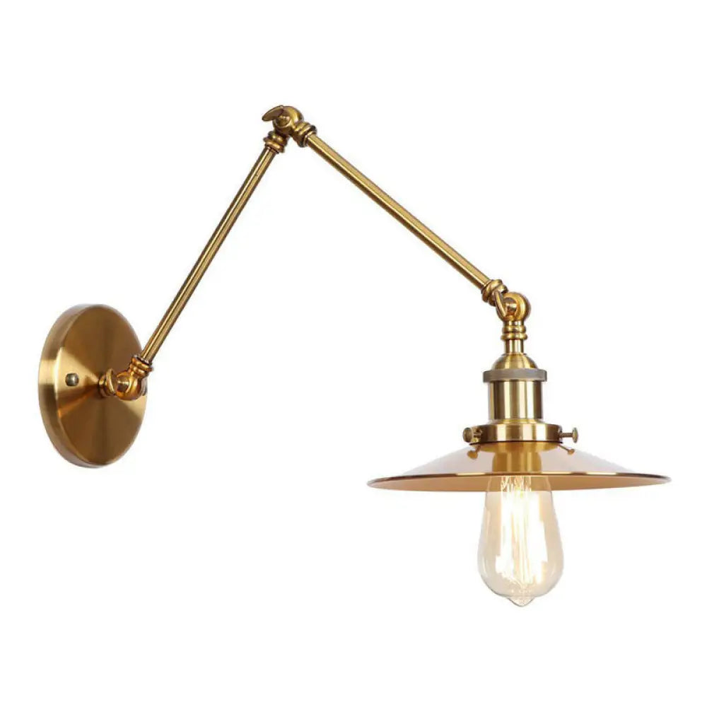 Antique Wall Mounted Swing Arm Lamp - Iron Brass Task Lighting With Scalloped/Horn/Cone Design