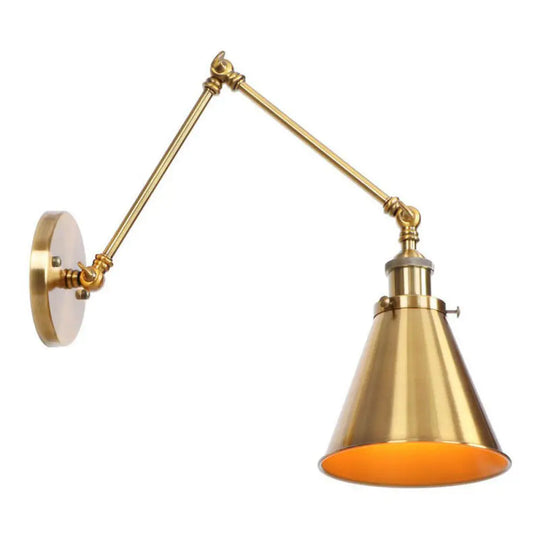 Antique Wall Mounted Swing Arm Lamp - Iron Brass Task Lighting With Scalloped/Horn/Cone Design