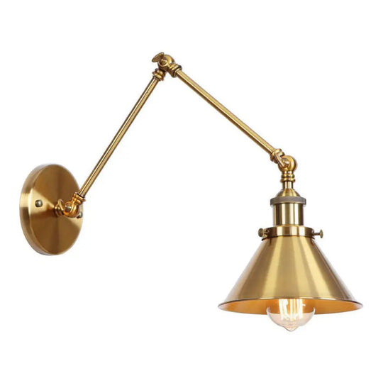 Antique Wall Mounted Swing Arm Lamp - Iron Brass Task Lighting With Scalloped/Horn/Cone Design