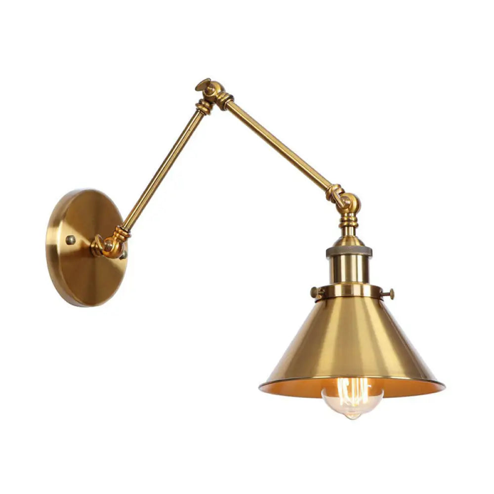 Antique Wall Mounted Swing Arm Lamp - Iron Brass Task Lighting With Scalloped/Horn/Cone Design