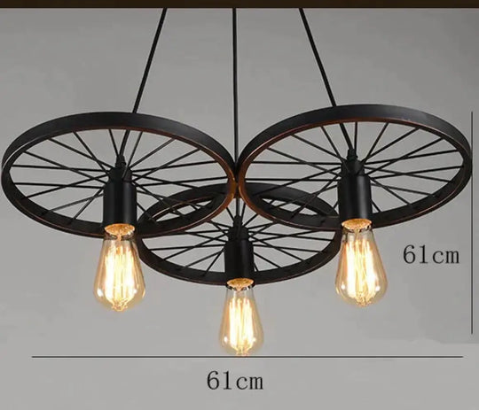 Antique Wheel Chandelier Creative Personality Retro Restaurant Bar Wrought Iron Black / 3 Heads No