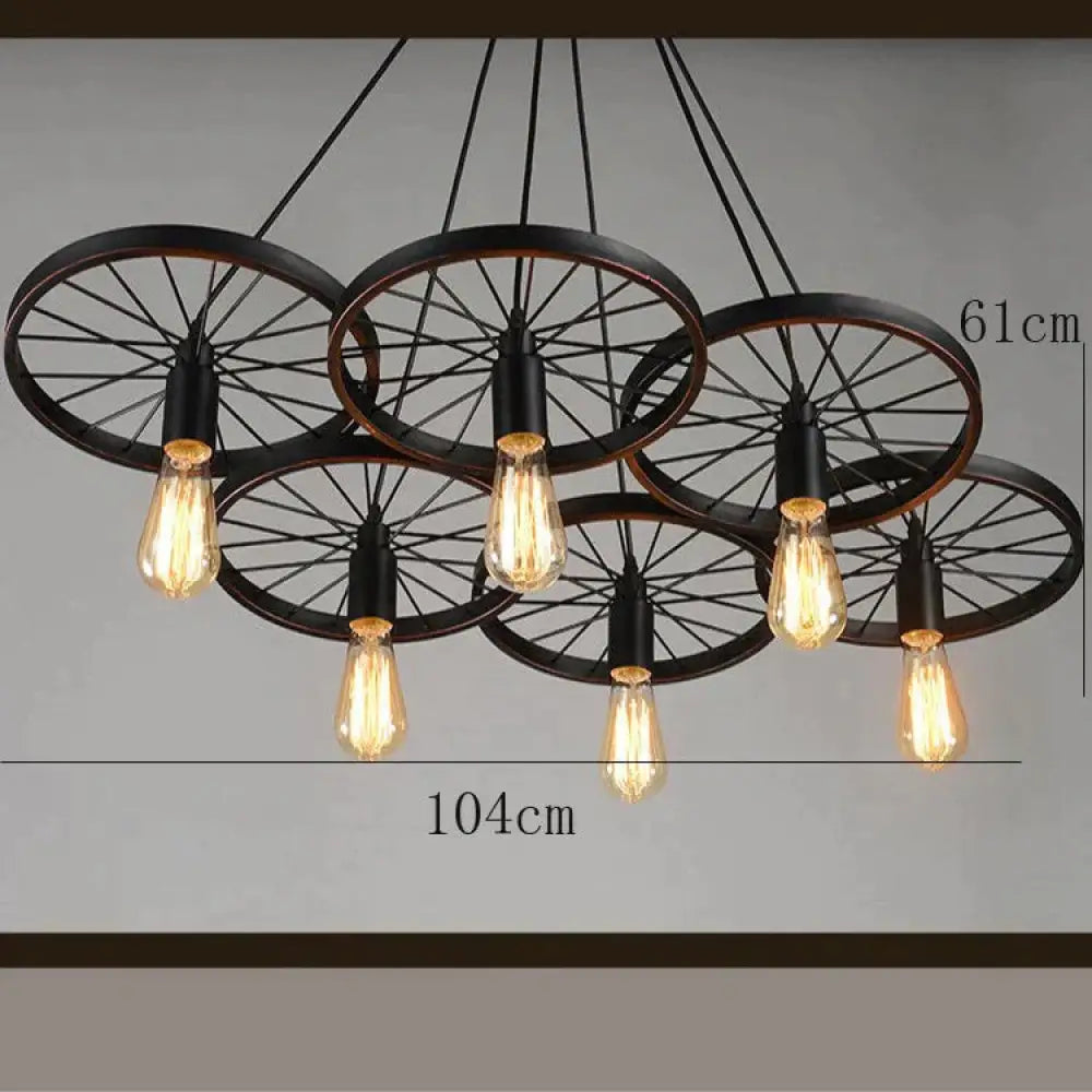 Antique Wheel Chandelier Creative Personality Retro Restaurant Bar Wrought Iron Black / 6 Heads No