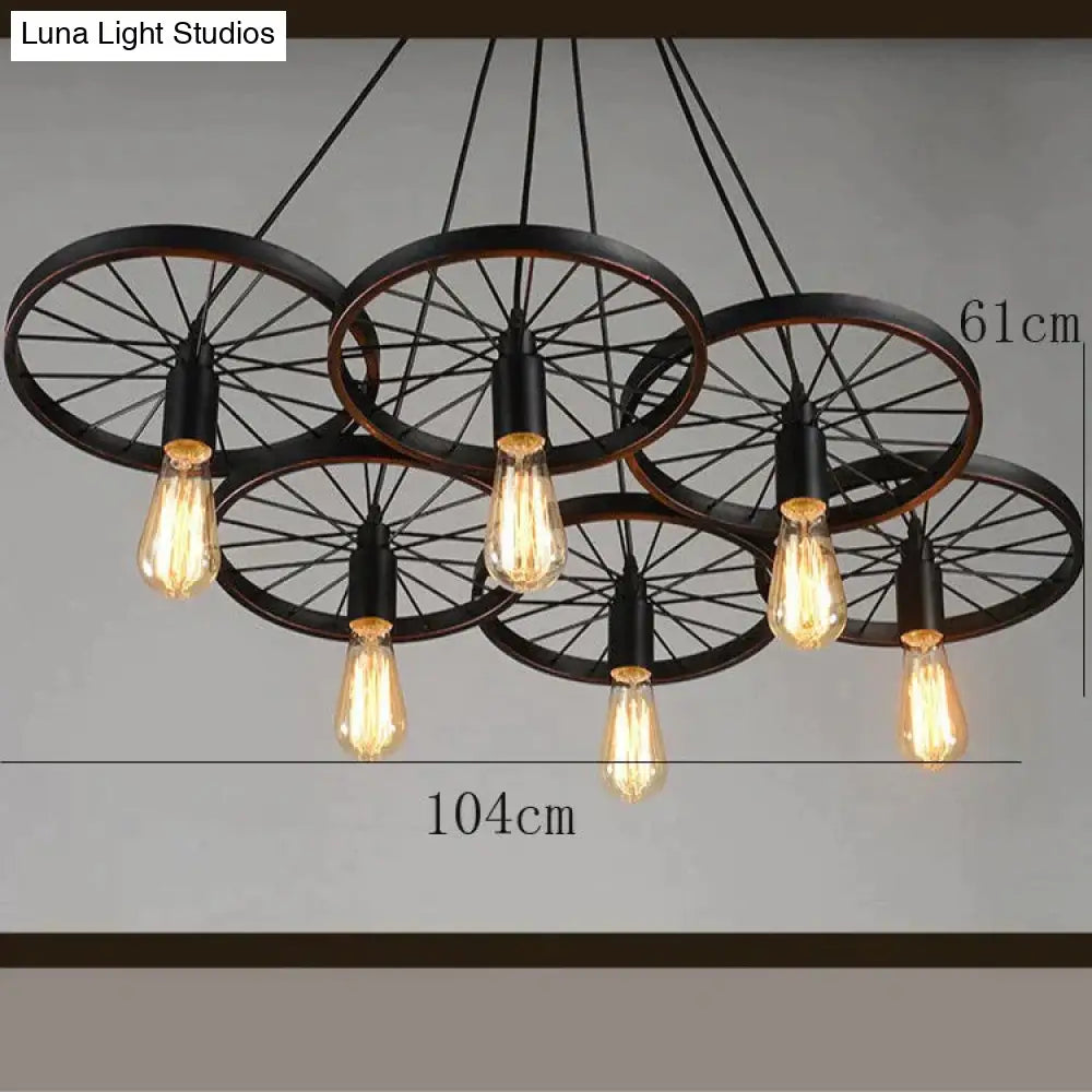 Antique Wheel Chandelier Creative Personality Retro Restaurant Bar Wrought Iron Pendant