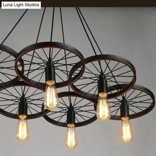 Antique Wheel Chandelier Creative Personality Retro Restaurant Bar Wrought Iron Pendant