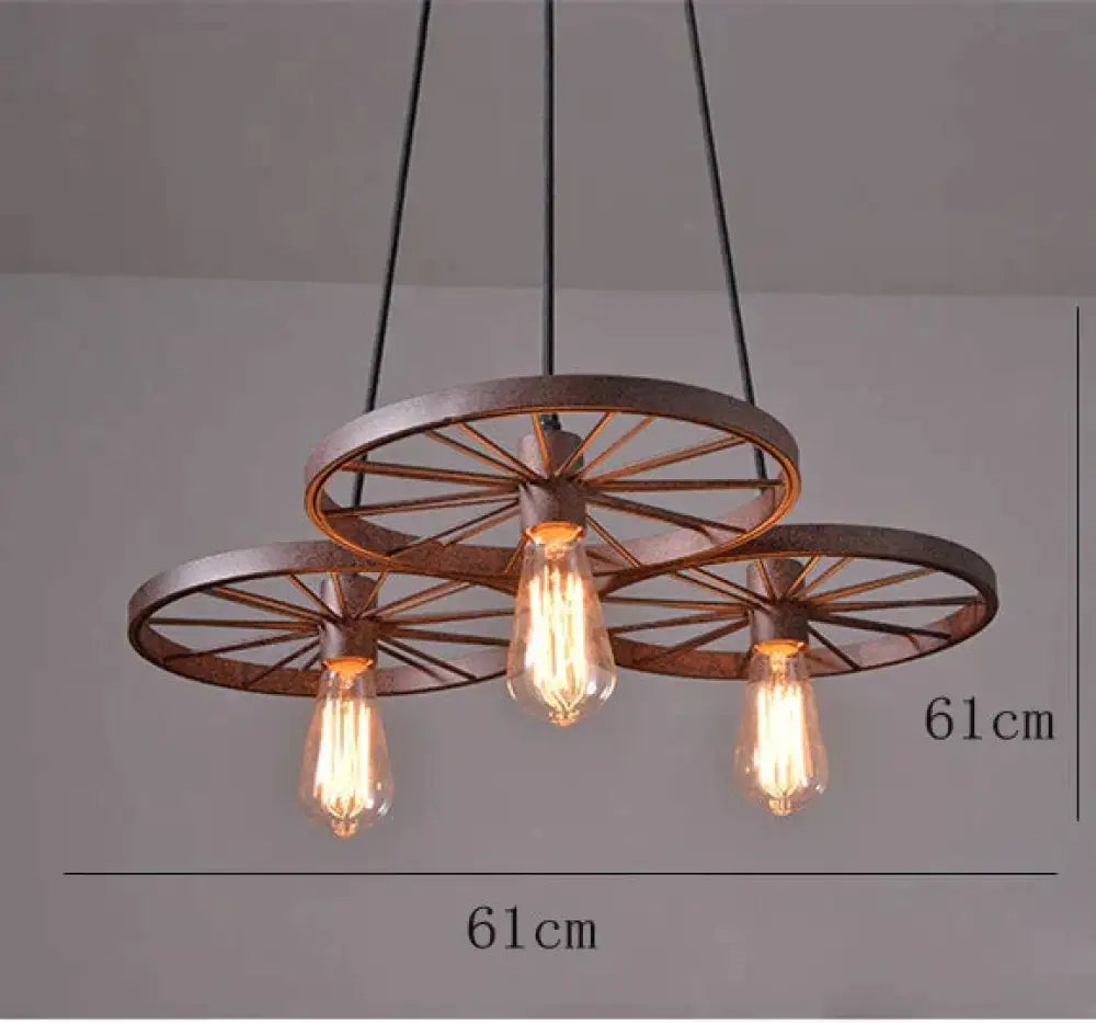 Antique Wheel Chandelier Creative Personality Retro Restaurant Bar Wrought Iron Rust Color / 3