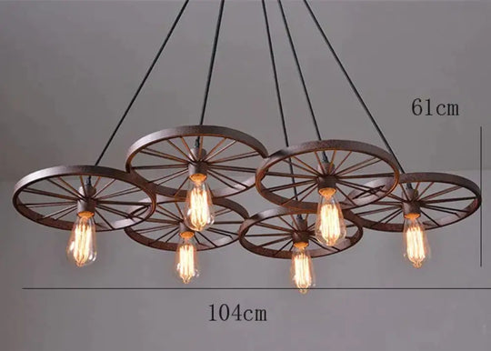 Antique Wheel Chandelier Creative Personality Retro Restaurant Bar Wrought Iron Rust Color / 6