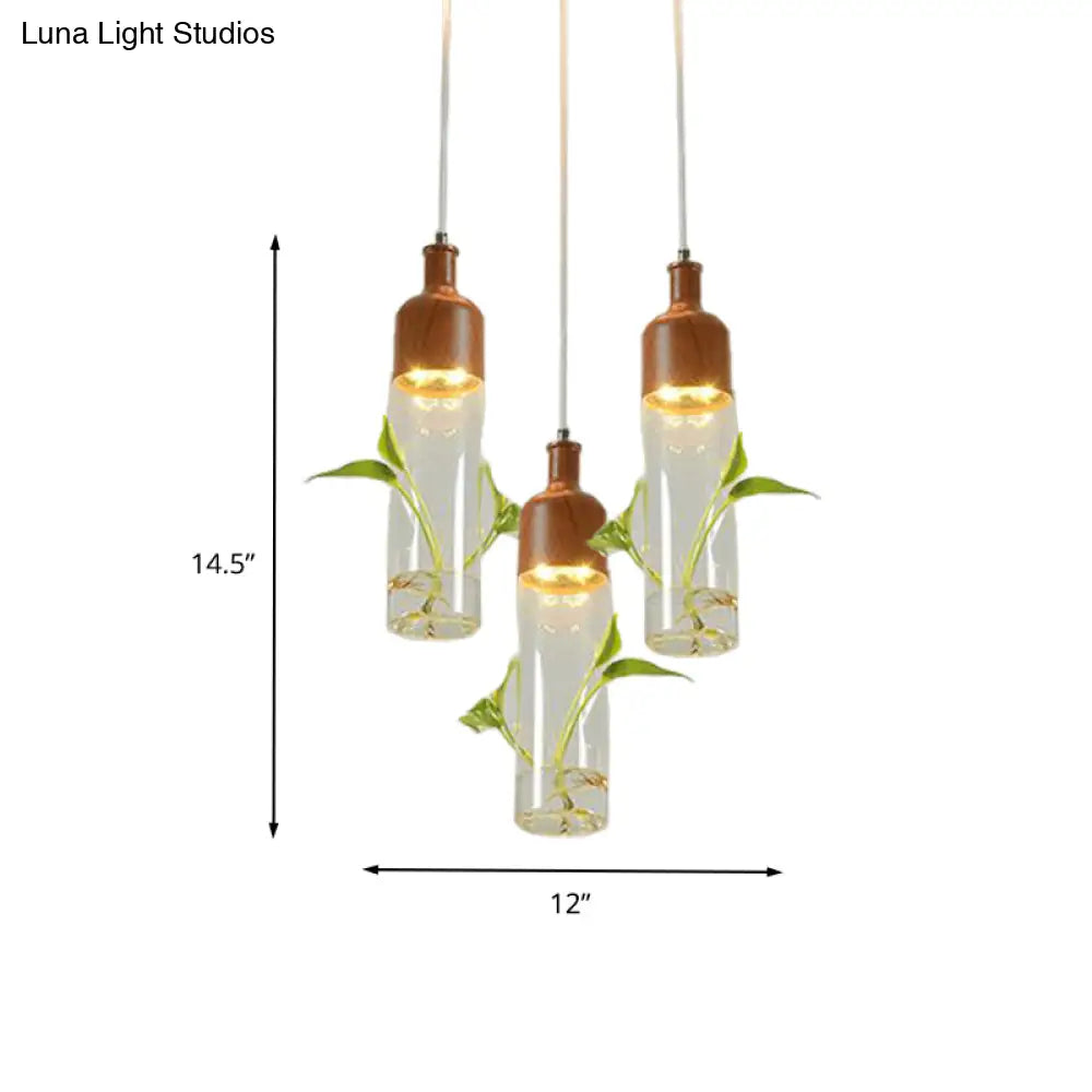 Antique Wine Bottle Cluster Pendant Ceiling Light - Metal Led With Multiple Bulbs Brown Finish