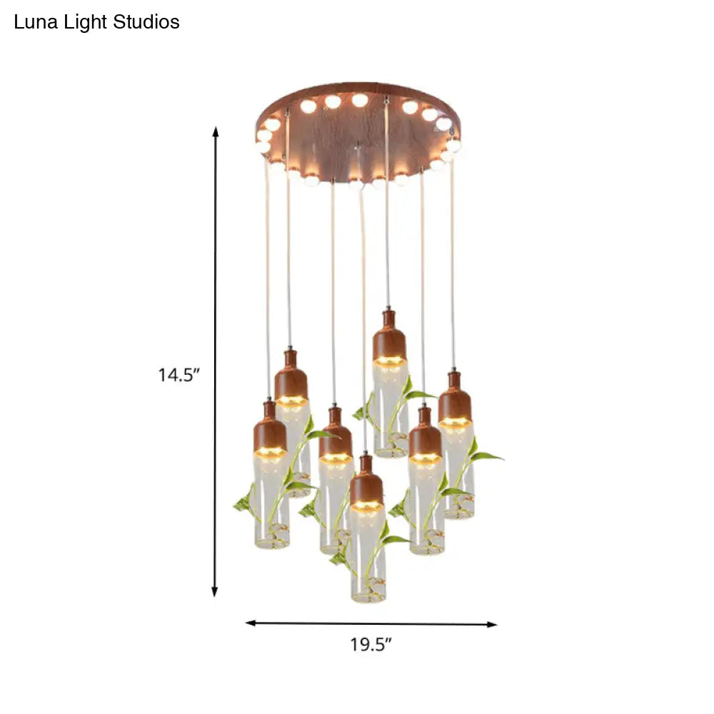 Antique Wine Bottle Cluster Pendant Ceiling Light - Metal Led With Multiple Bulbs Brown Finish