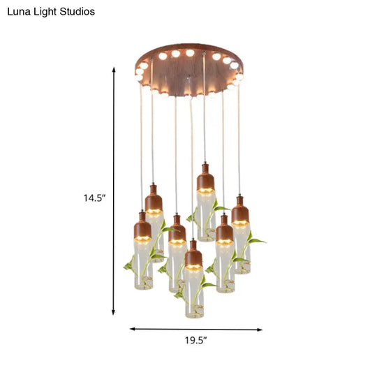 Antique Wine Bottle Cluster Pendant Ceiling Light - Metal Led With Multiple Bulbs Brown Finish