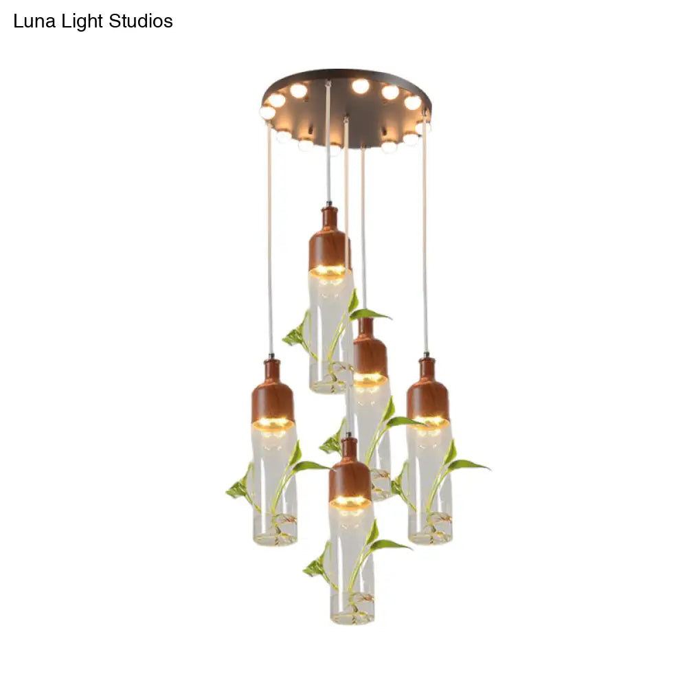 Antique Wine Bottle Cluster Pendant Ceiling Light - Metal Led With Multiple Bulbs Brown Finish