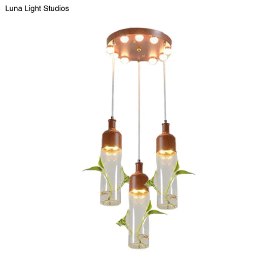 Antique Wine Bottle Cluster Pendant Ceiling Light - Metal Led With Multiple Bulbs Brown Finish