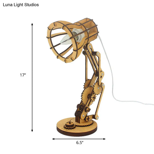 Antique Wood Table Lamp With Tapered Shade - Single Light For Study Room