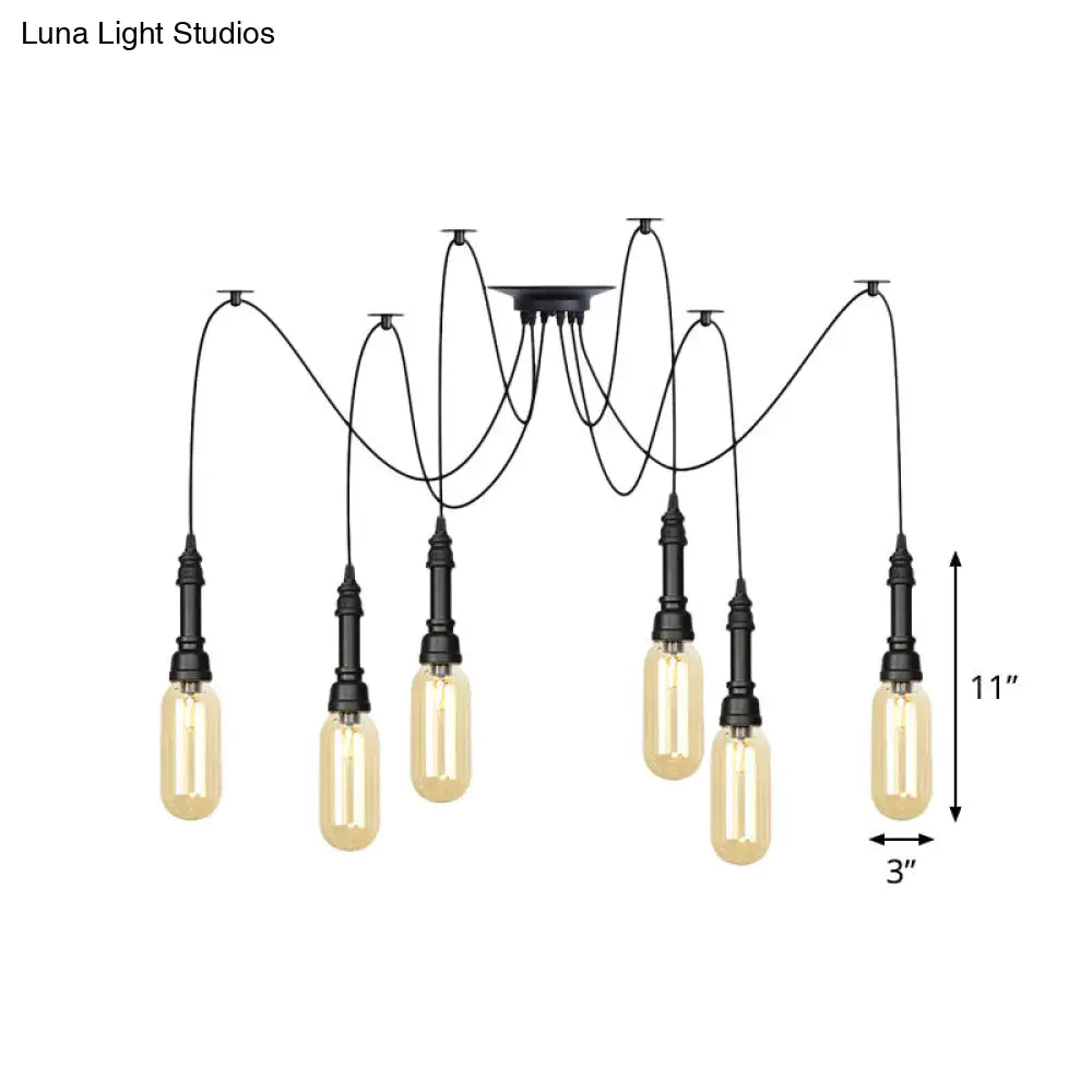 Antiqued Amber Glass Capsule Ceiling Light - 2/3/6 Heads With Black Swag Led Suspension Pendant