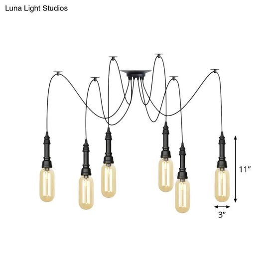 Antiqued Amber Glass Capsule Ceiling Light - 2/3/6 Heads With Black Swag Led Suspension Pendant