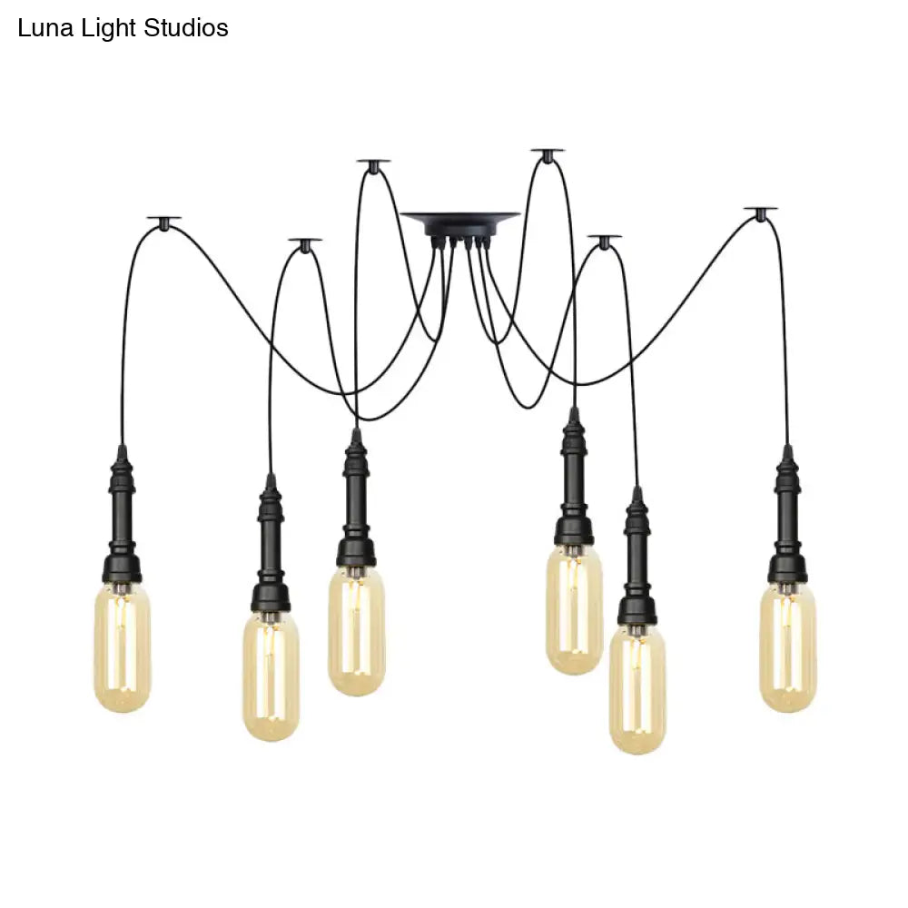 Antiqued Amber Glass Capsule Ceiling Light - 2/3/6 Heads With Black Swag Led Suspension Pendant