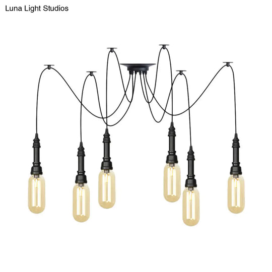 Antiqued Amber Glass Capsule Ceiling Light - 2/3/6 Heads With Black Swag Led Suspension Pendant