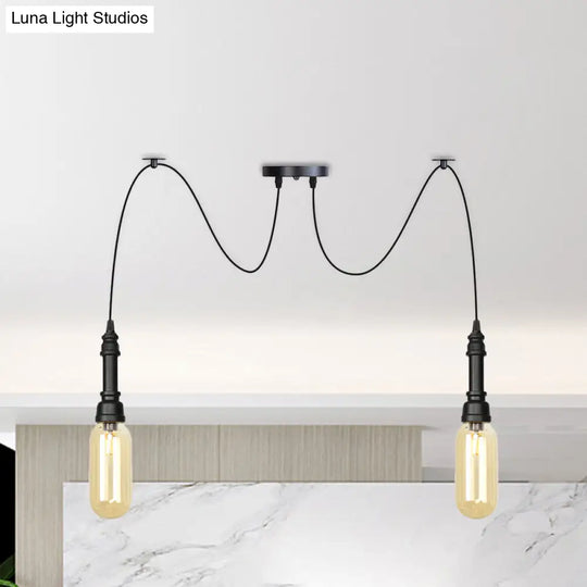 Antiqued Amber Glass Capsule Ceiling Light - 2/3/6 Heads With Black Swag Led Suspension Pendant 2 /