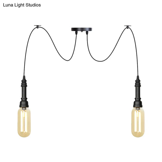 Antiqued Amber Glass Coffee House Ceiling Light - Capsule Multi 2/3/6 Head Black Swag Led Pendant