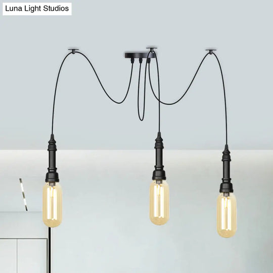 Antiqued Amber Glass Capsule Ceiling Light - 2/3/6 Heads With Black Swag Led Suspension Pendant