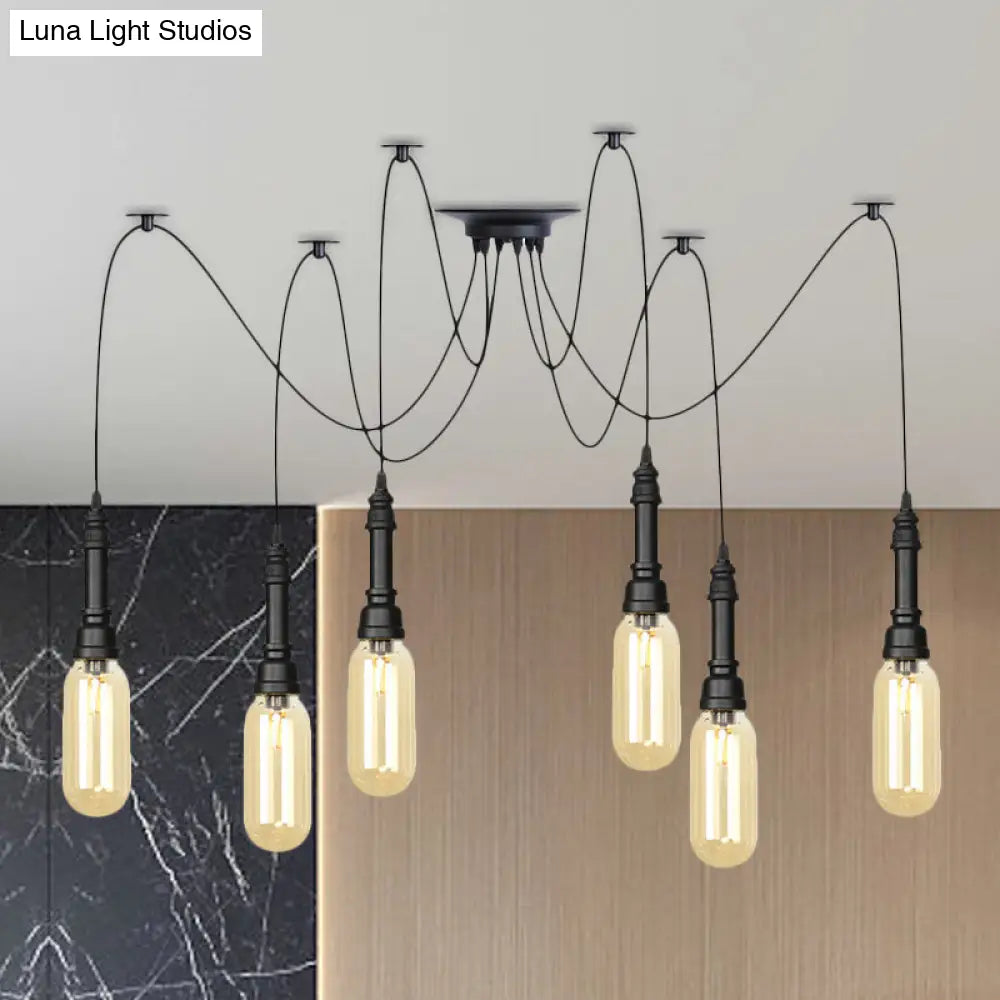 Antiqued Amber Glass Capsule Ceiling Light - 2/3/6 Heads With Black Swag Led Suspension Pendant 6 /