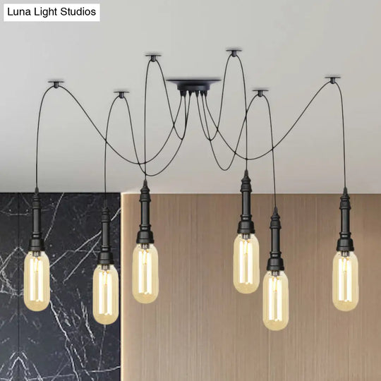 Antiqued Amber Glass Capsule Ceiling Light - 2/3/6 Heads With Black Swag Led Suspension Pendant 6 /