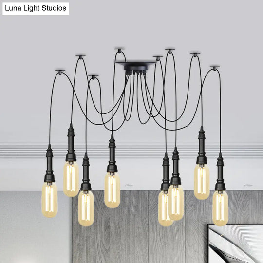 Antiqued Amber Glass Capsule Ceiling Light - 2/3/6 Heads With Black Swag Led Suspension Pendant