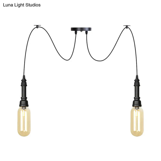 Antiqued Amber Glass Capsule Ceiling Light - 2/3/6 Heads With Black Swag Led Suspension Pendant
