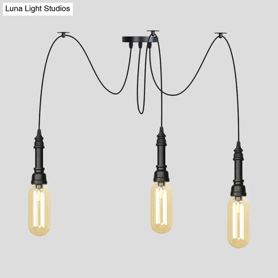 Antiqued Amber Glass Capsule Ceiling Light - 2/3/6 Heads With Black Swag Led Suspension Pendant