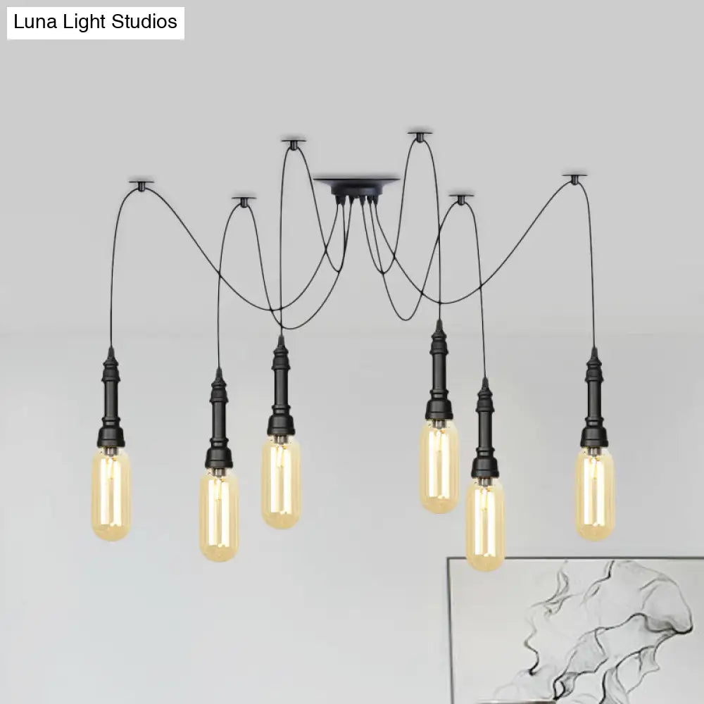 Antiqued Amber Glass Coffee House Ceiling Light - Capsule Multi 2/3/6 Head Black Swag Led Pendant