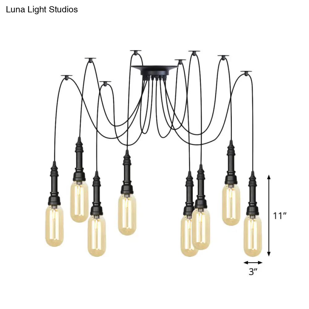 Antiqued Amber Glass Capsule Ceiling Light - 2/3/6 Heads With Black Swag Led Suspension Pendant