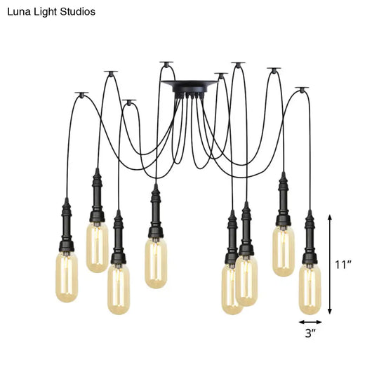 Antiqued Amber Glass Capsule Ceiling Light - 2/3/6 Heads With Black Swag Led Suspension Pendant