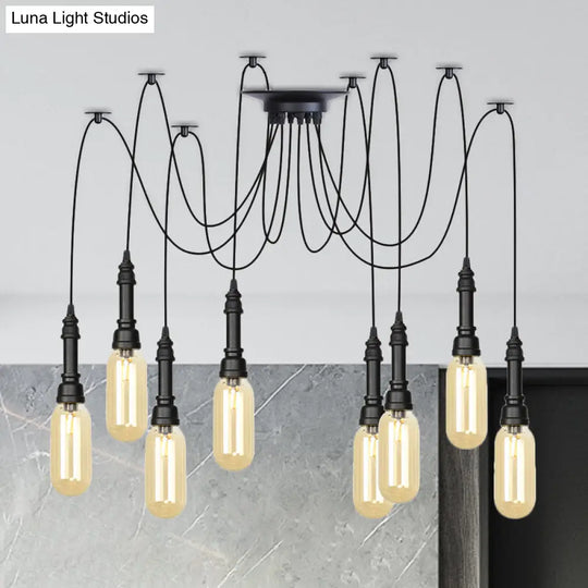 Antiqued Amber Glass Capsule Ceiling Light - 2/3/6 Heads With Black Swag Led Suspension Pendant 8 /