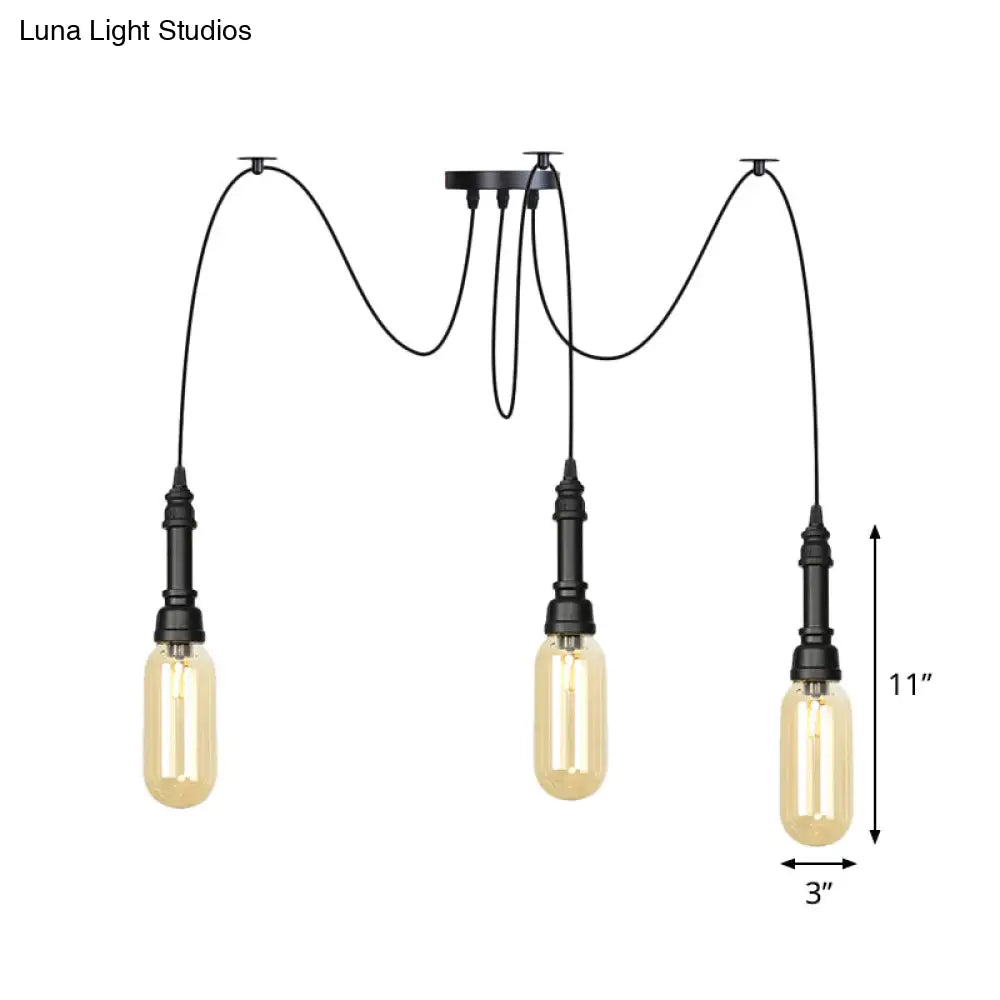 Antiqued Amber Glass Capsule Ceiling Light - 2/3/6 Heads With Black Swag Led Suspension Pendant