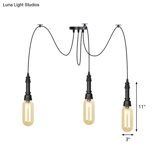 Antiqued Amber Glass Capsule Ceiling Light - 2/3/6 Heads With Black Swag Led Suspension Pendant