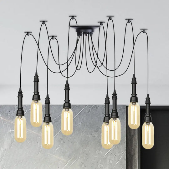 Antiqued Amber Glass Coffee House Ceiling Light - Capsule Multi 2/3/6 Head Black Swag Led Pendant 8