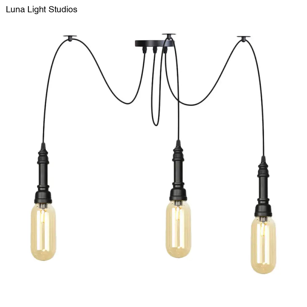 Antiqued Amber Glass Capsule Ceiling Light - 2/3/6 Heads With Black Swag Led Suspension Pendant