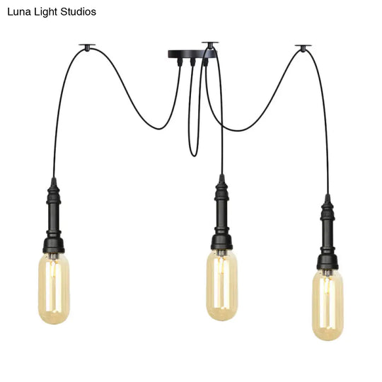 Antiqued Amber Glass Capsule Ceiling Light - 2/3/6 Heads With Black Swag Led Suspension Pendant