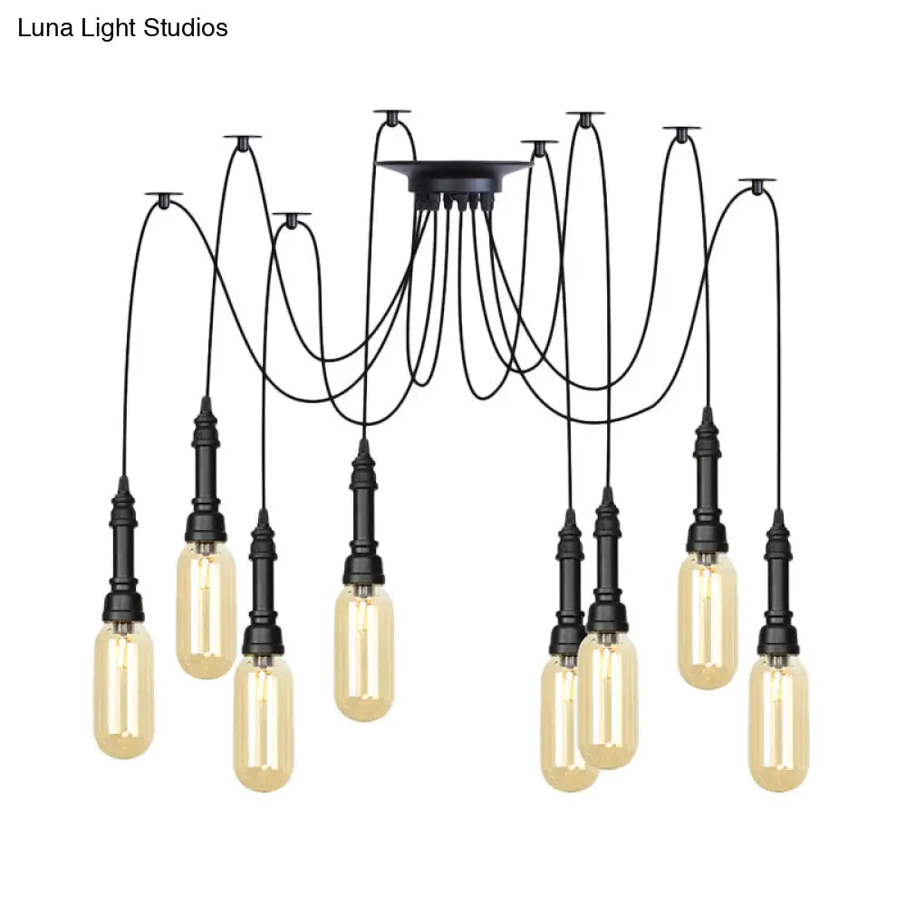 Antiqued Amber Glass Capsule Ceiling Light - 2/3/6 Heads With Black Swag Led Suspension Pendant