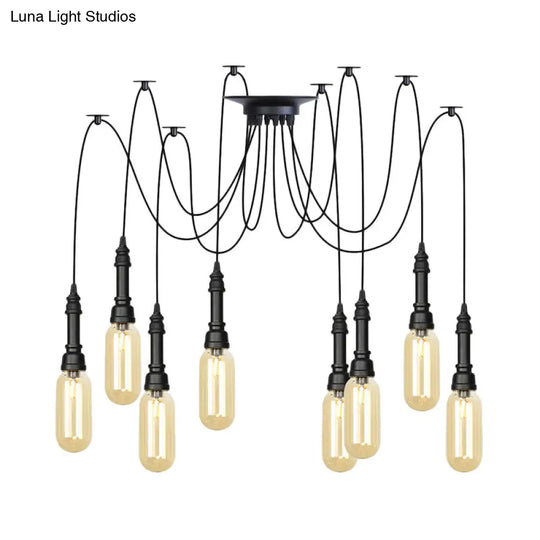 Antiqued Amber Glass Capsule Ceiling Light - 2/3/6 Heads With Black Swag Led Suspension Pendant