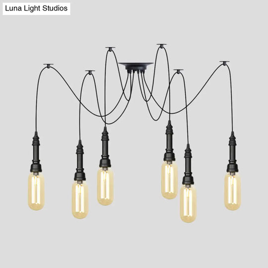 Antiqued Amber Glass Capsule Ceiling Light - 2/3/6 Heads With Black Swag Led Suspension Pendant