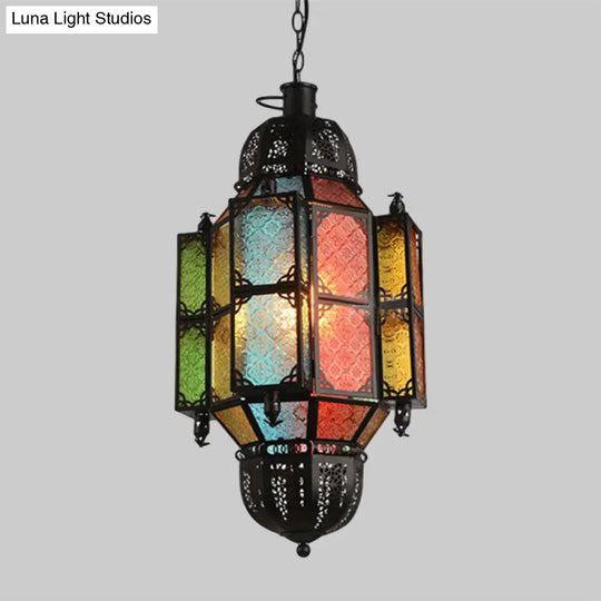 Antiqued Bar Pendant Lamp With Lantern Glass Shade - Black