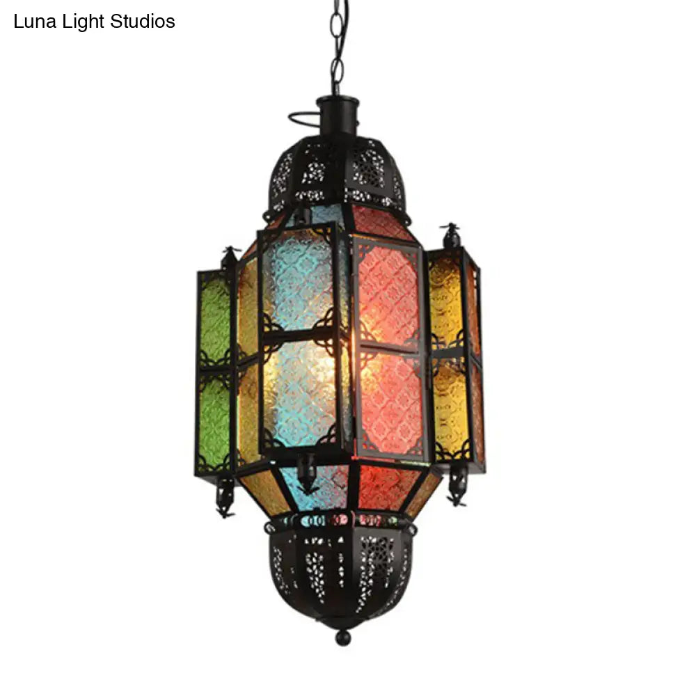 Antiqued Bar Pendant Lamp With Lantern Glass Shade - Black