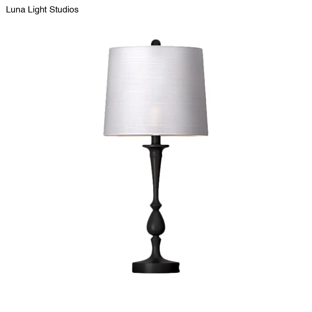 Antiqued Barrel Night Lamp With 1-Light For Bedroom Table In Elegant Black/Silver/Gold