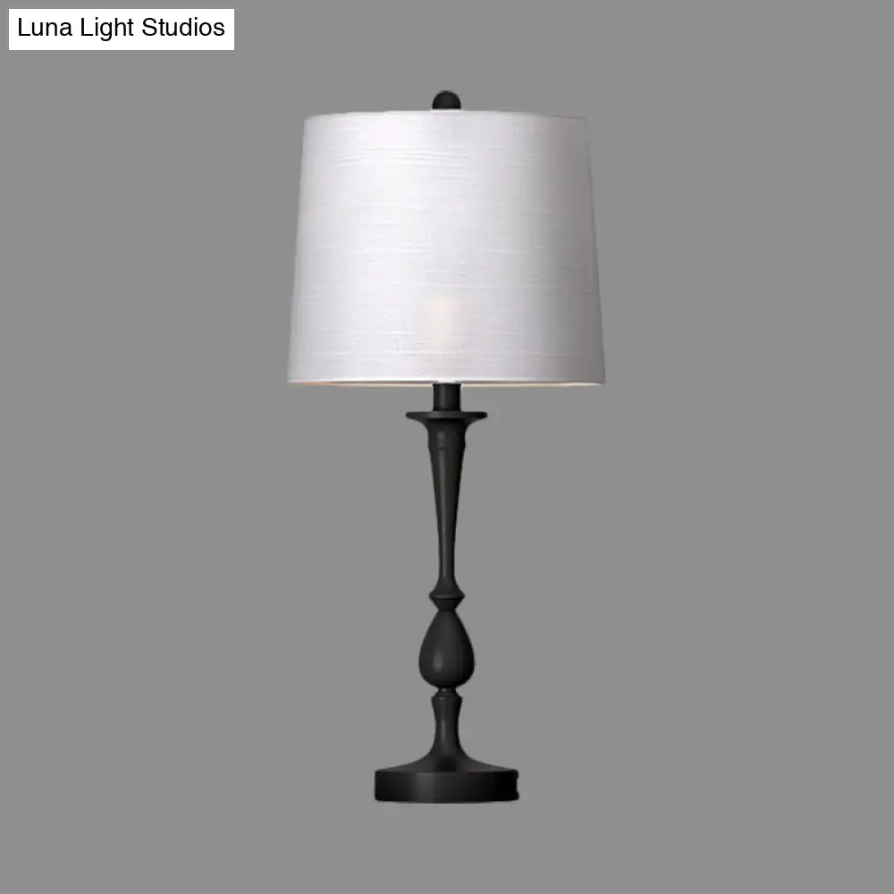 Antiqued Barrel Night Lamp With 1-Light For Bedroom Table In Elegant Black/Silver/Gold