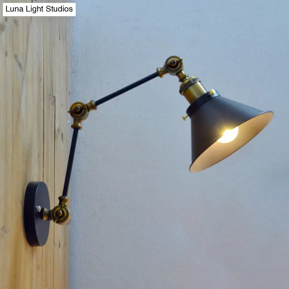 Antiqued Bedside Swing Arm Wall Sconce- 1 Light Mount With Metal Shade