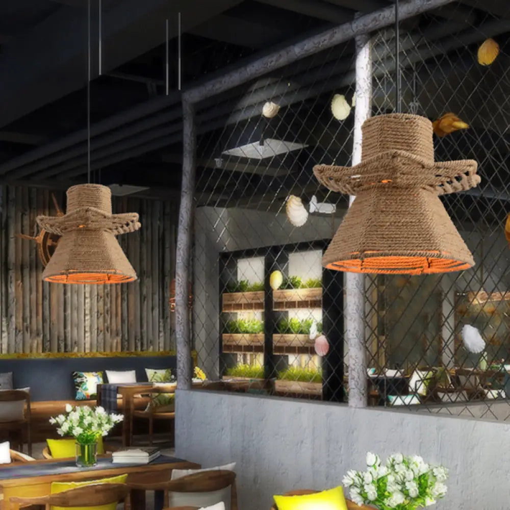 Antiqued Beige Rope Pendant Light For Restaurant Decor - Stylish Single Head Ceiling Lamp Fixture