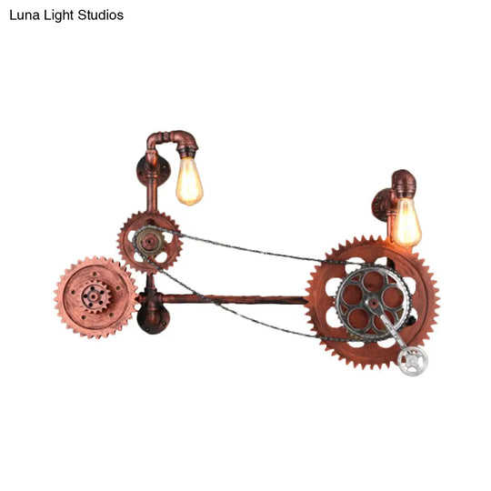 Antiqued Bicycle Iron Wall Sconce With 2 Lights For Corridor