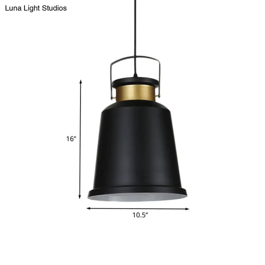 Antiqued Black Bell Pendant Lamp With Aluminum Handle And Down Lighting Bulb