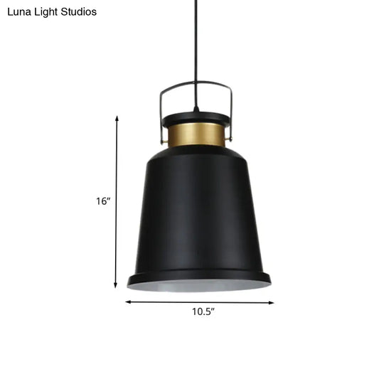 Antiqued Black Finish Bell Down Pendant Lamp With Aluminum Handle - 1 Bulb